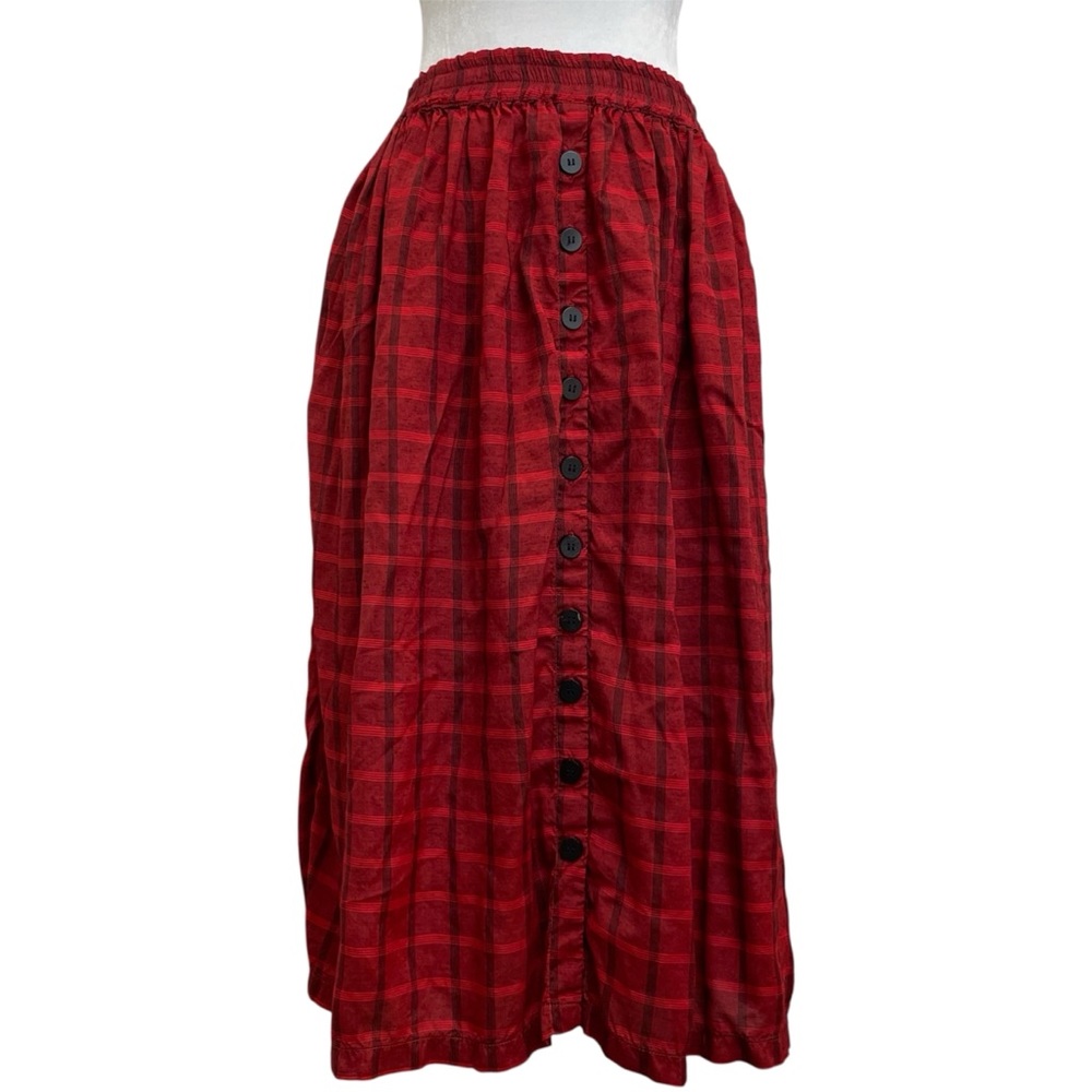 Jr Priorities Vintage 80s Red Plaid Button Front Midi Skirt